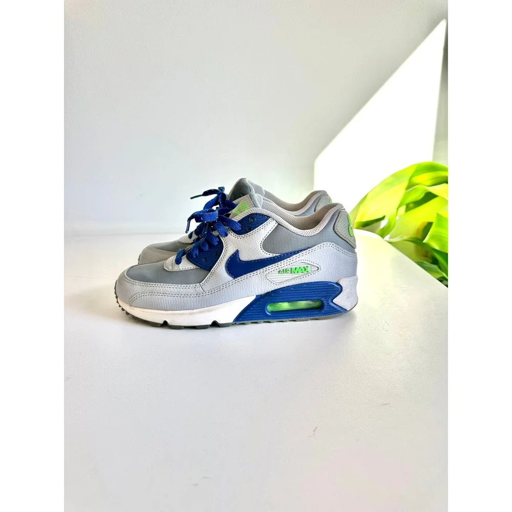Nike Air Max 90 Wolf‎ Grey Deep Royal Blue Electric Green 724821-005 Kids 6Y